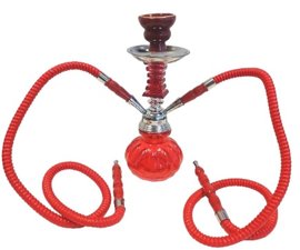 Waterpijp 2 slangen square rood 27cm