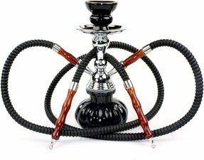 Waterpijp 2 slangen square zwart